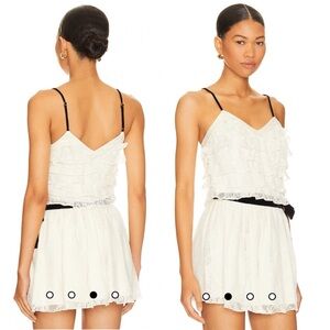 NWT LoveShackFancy Dame Skirt in Sea Salt Size 8 $345 White Mini Skirt Revolve